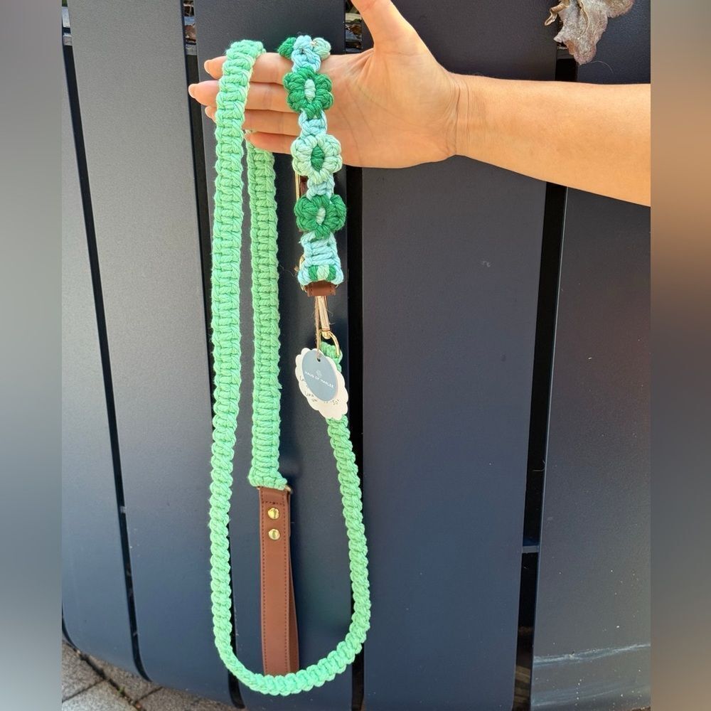 Macrame Handmade Collar and Leash Set (Green)